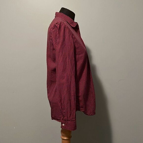 GAP Women's Red Navy Gingham The Fitted Boyfriend Button-Up Shirt - Picture 7 of 9